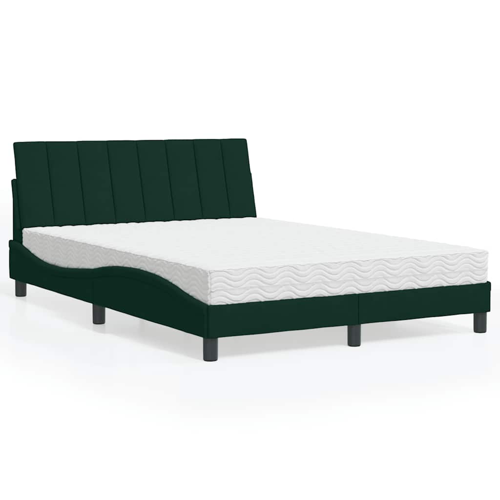 Bett mit Matratze "Hanko" Dunkelgrün 140x190 cm Samt