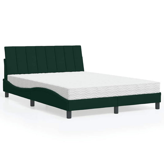 Bett mit Matratze "Hanko" Dunkelgrün 140x190 cm Samt
