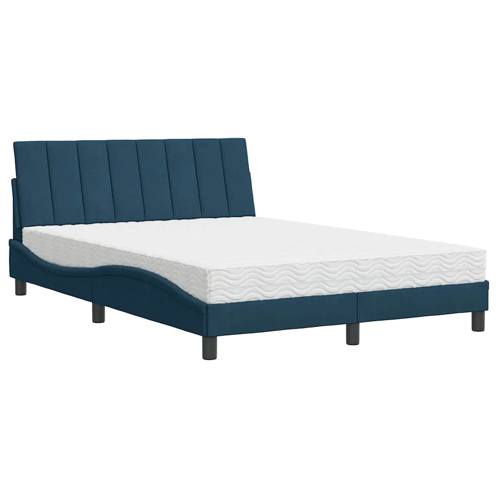 Bett mit Matratze "Hanko" Blau 140x190 cm Samt