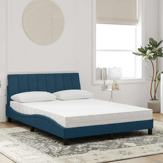 Bett mit Matratze "Hanko" Blau 140x190 cm Samt