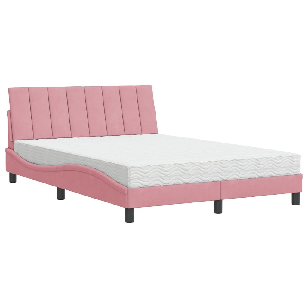 Bett mit Matratze "Hanko" Rosa 140x190 cm Samt