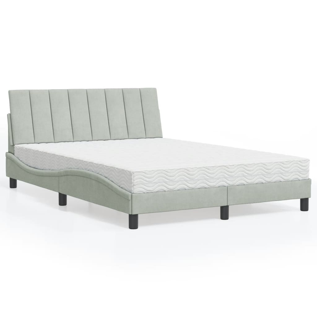 Bett mit Matratze "Hanko" Hellgrau 140x200 cm Samt