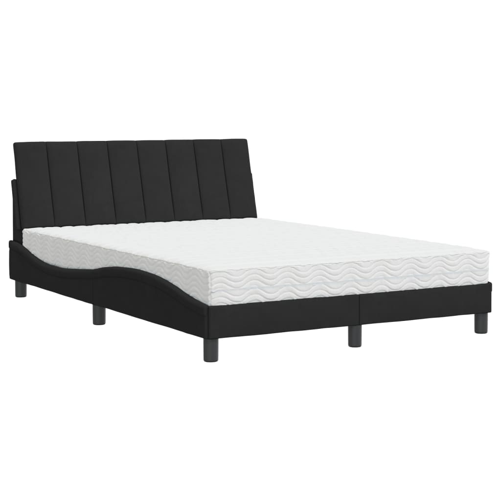 Bett mit Matratze "Hanko" Schwarz 140x200 cm Samt