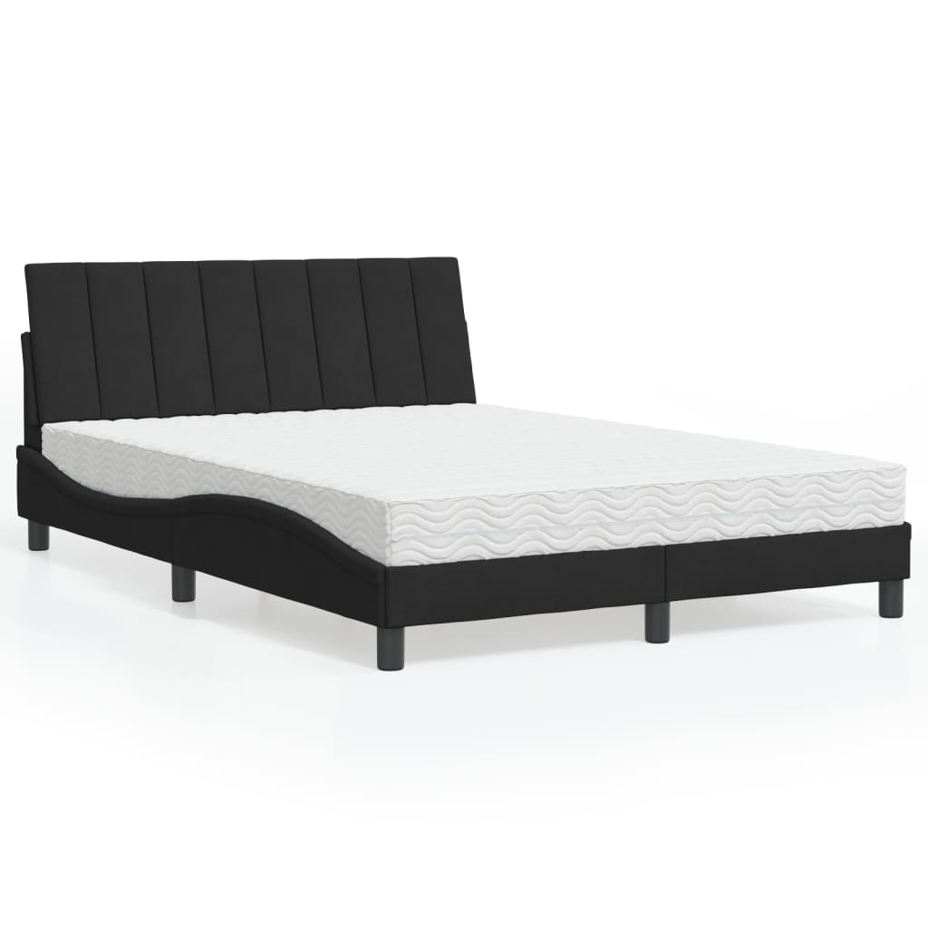 Bett mit Matratze "Hanko" Schwarz 140x200 cm Samt