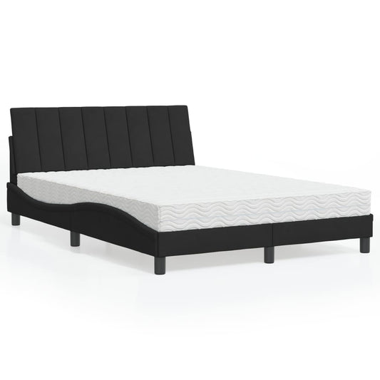 Bett mit Matratze "Hanko" Schwarz 140x200 cm Samt