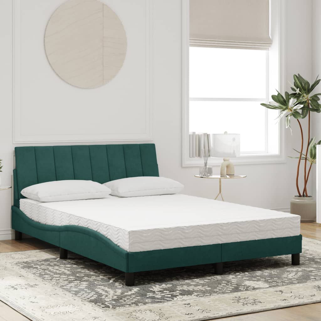 Bett mit Matratze "Hanko" Dunkelgrün 140x200 cm Samt