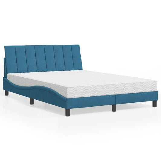Bett mit Matratze "Hanko" Blau 140x200 cm Samt