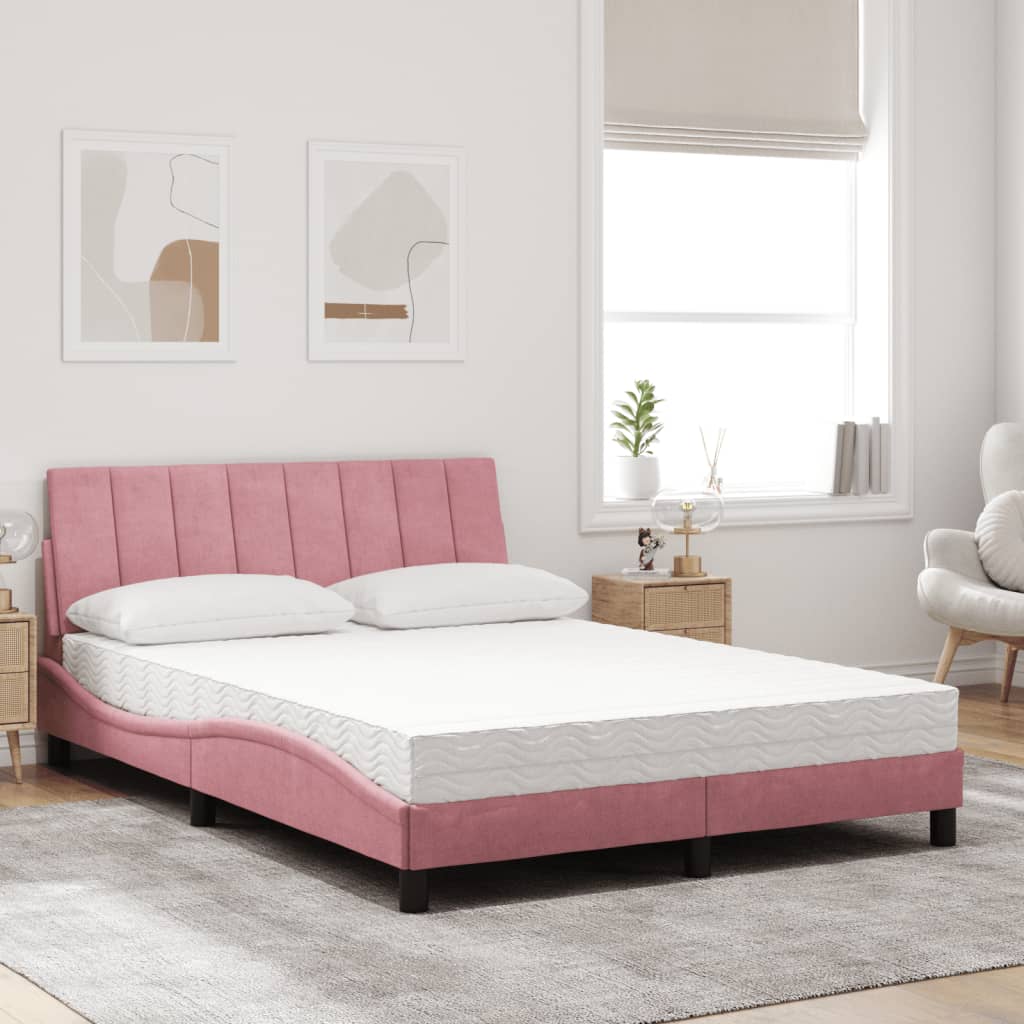 Bett mit Matratze "Hanko" Rosa 140x200 cm Samt