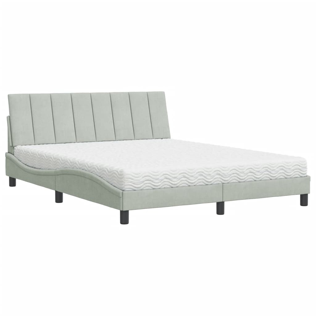 Bett mit Matratze "Hanko" Hellgrau 160x200 cm Samt