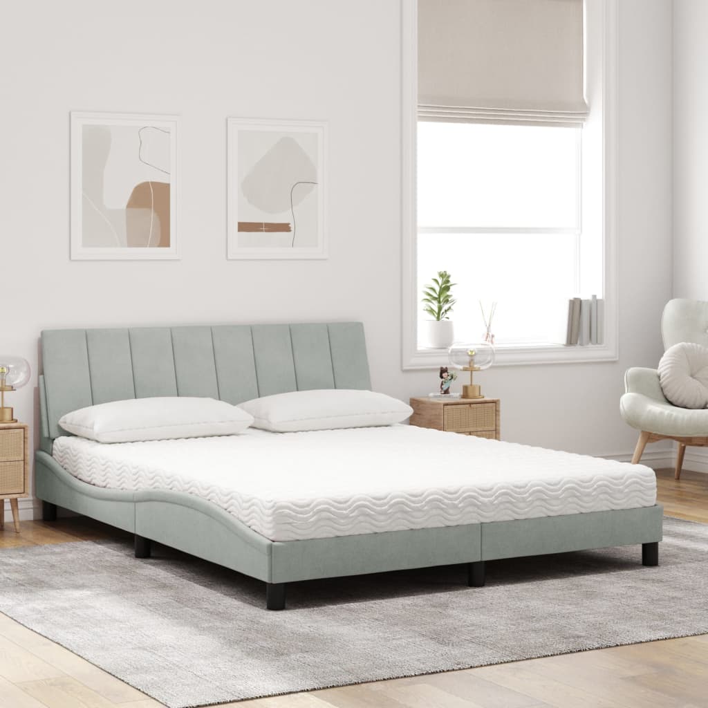 Bett mit Matratze "Hanko" Hellgrau 160x200 cm Samt