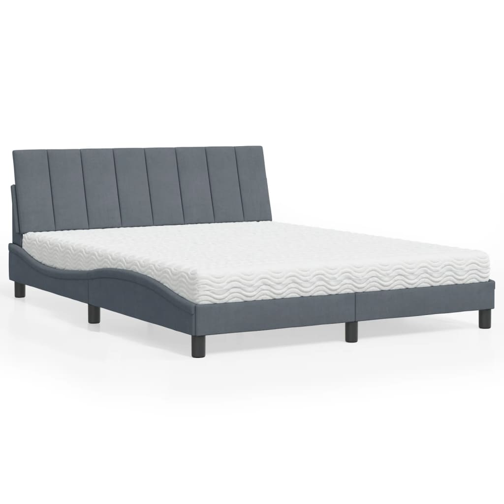 Bed with mattress dark grey 160x200 cm velvet