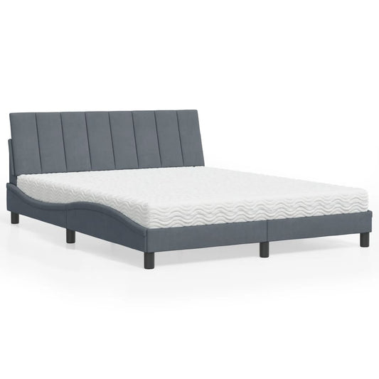Bed with mattress dark grey 160x200 cm velvet