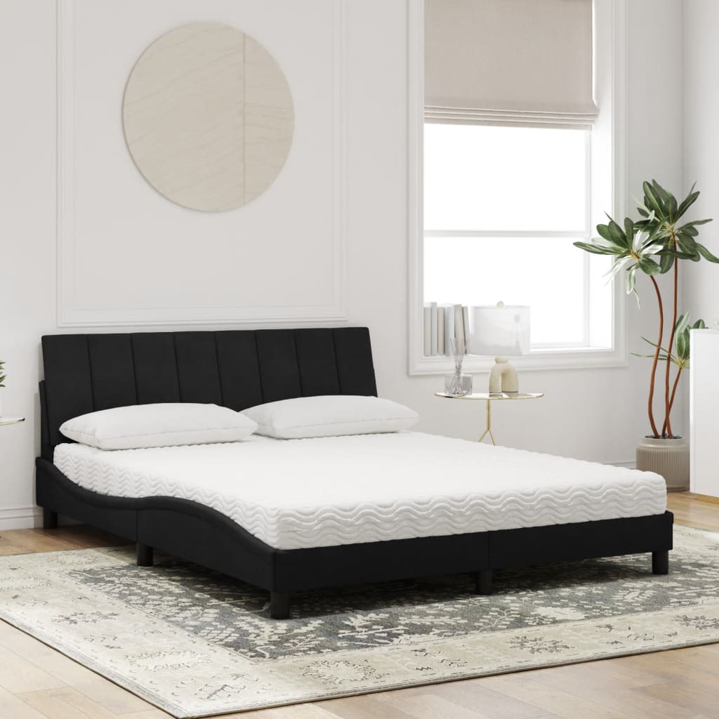 Bett mit Matratze "Hanko" Schwarz 160x200 cm Samt