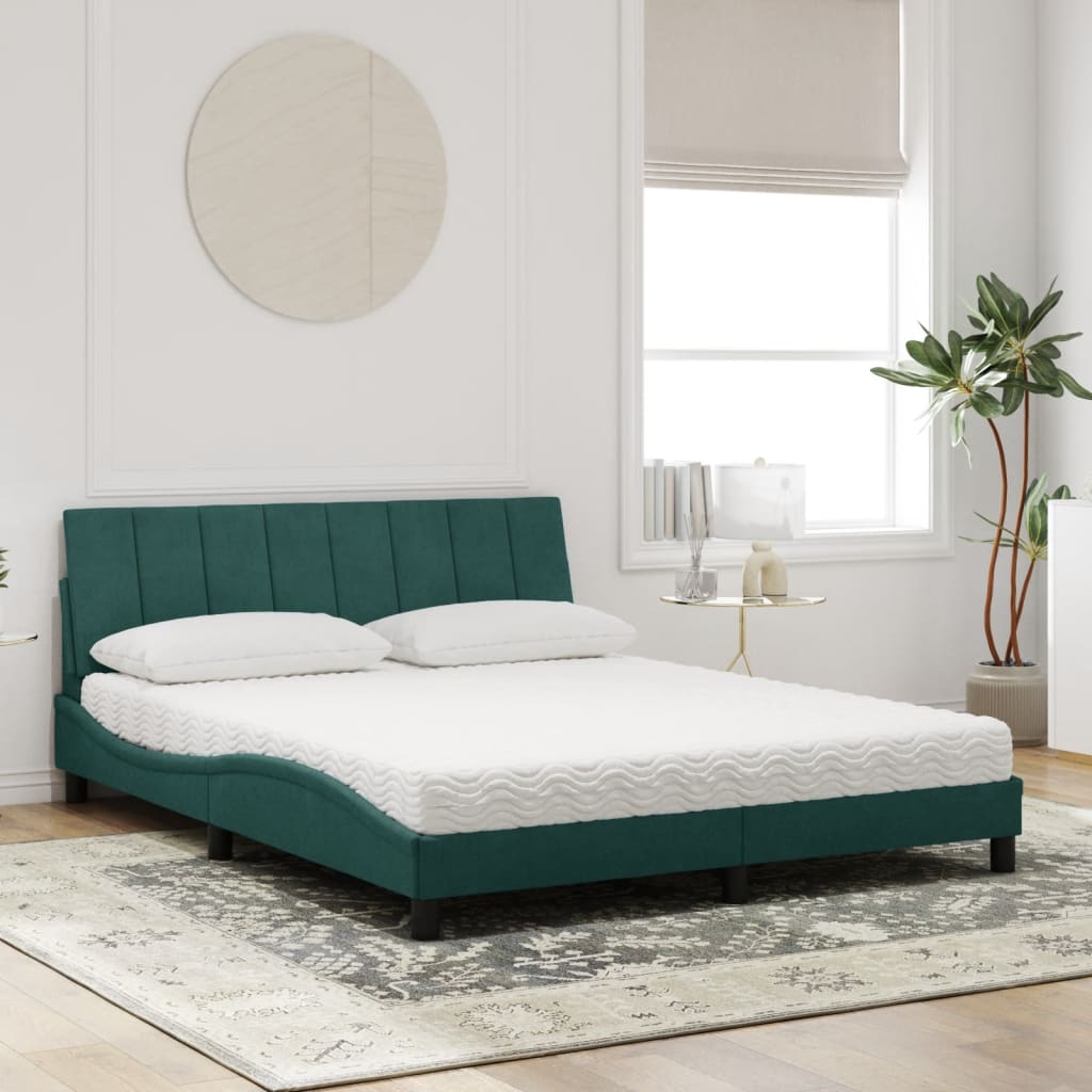 Lit avec matelas "Hanko" vert foncé 160x200 cm velours