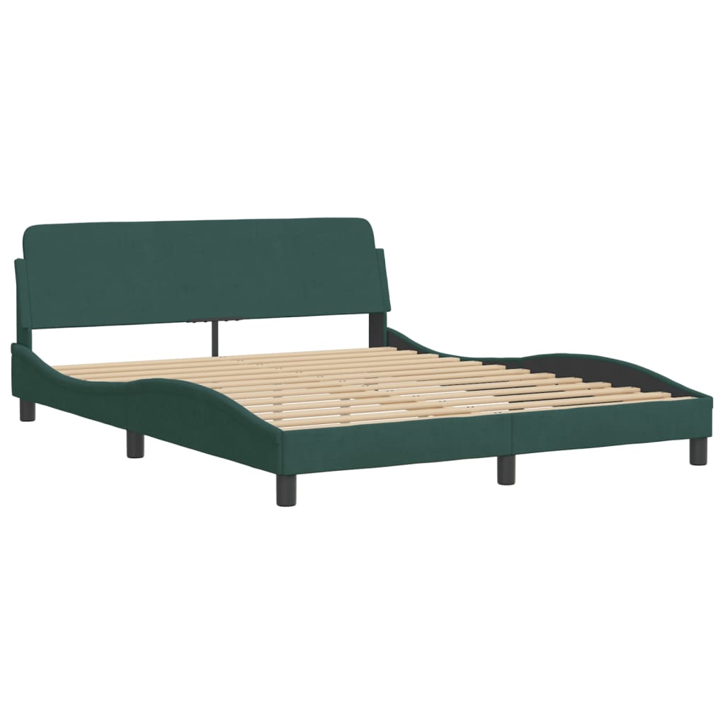 Lit avec matelas "Hanko" vert foncé 160x200 cm velours