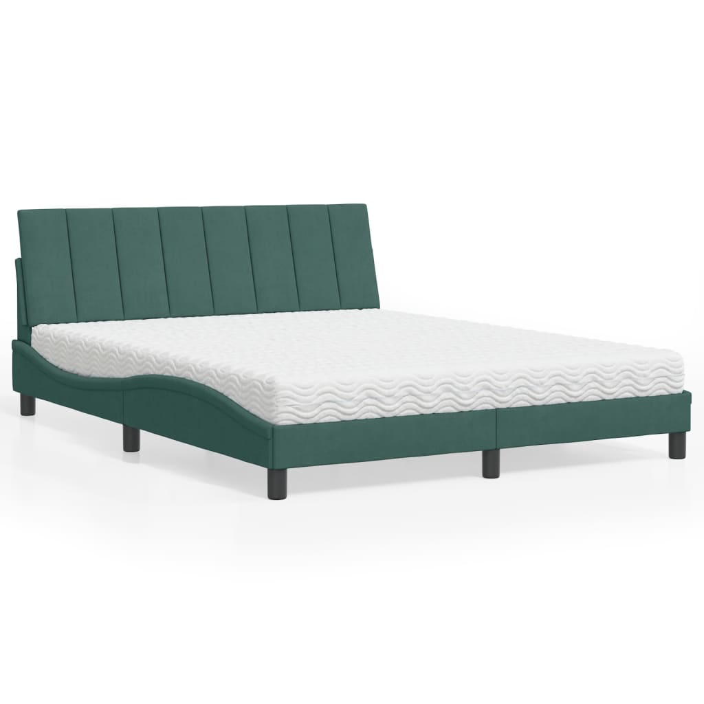 Lit avec matelas "Hanko" vert foncé 160x200 cm velours
