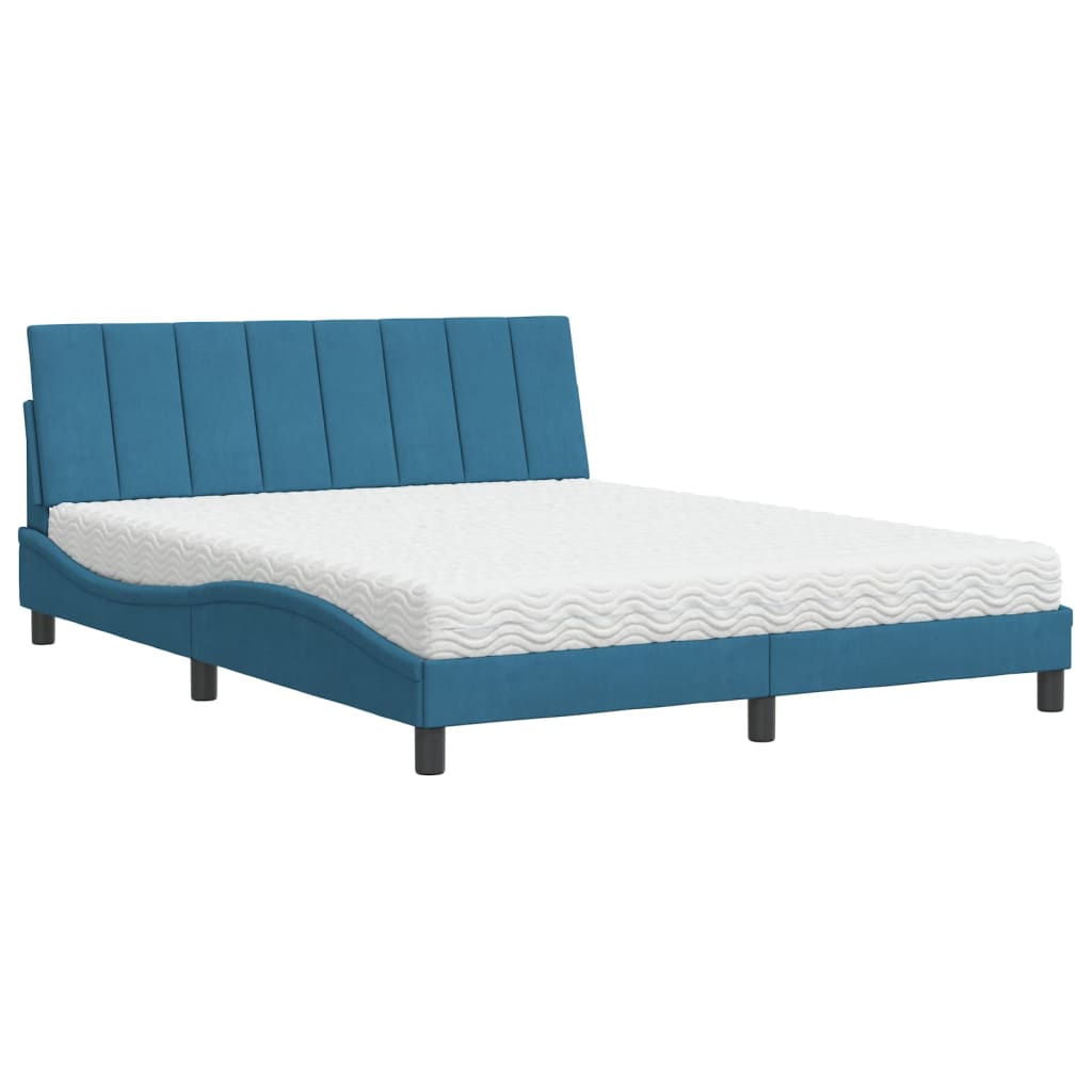 Bett mit Matratze "Hanko" Blau 160x200 cm Samt