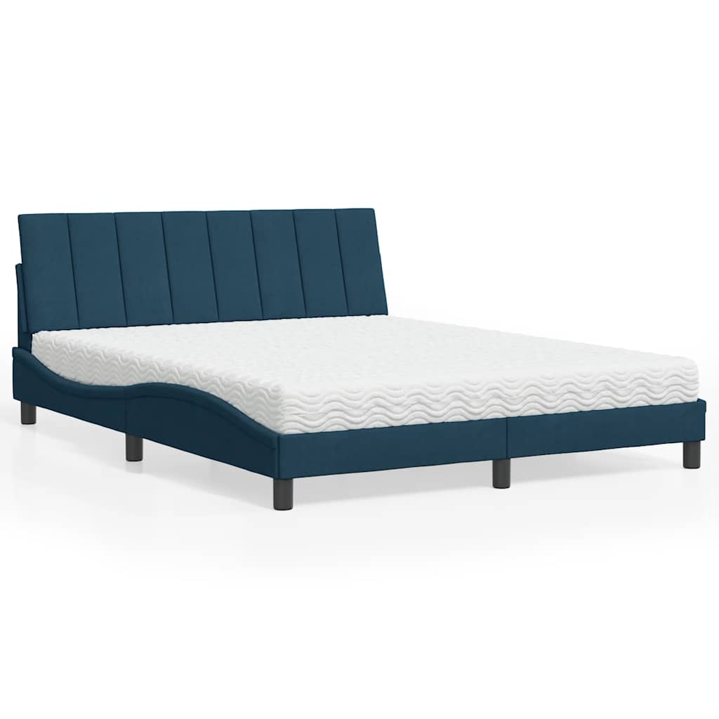Bett mit Matratze "Hanko" Blau 160x200 cm Samt