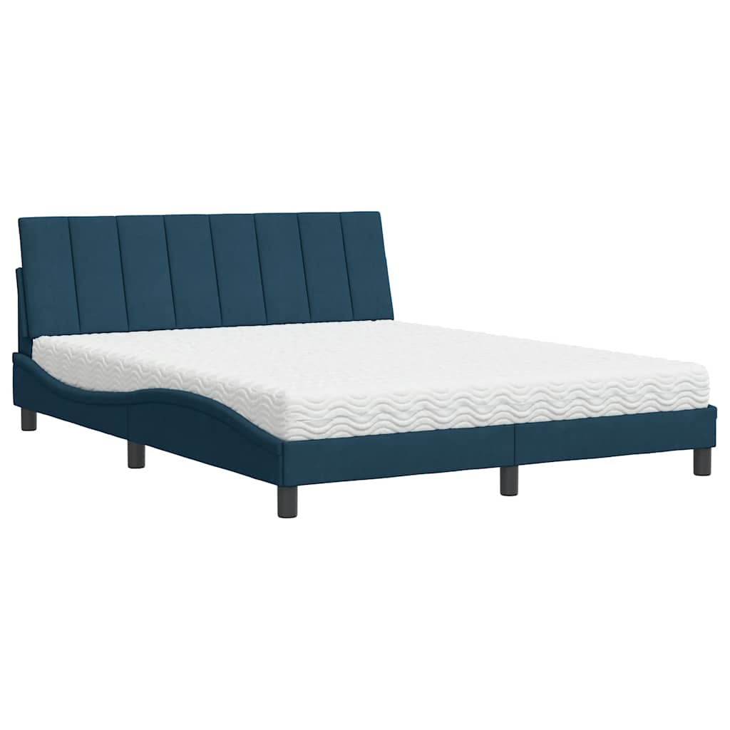 Bett mit Matratze "Hanko" Blau 160x200 cm Samt