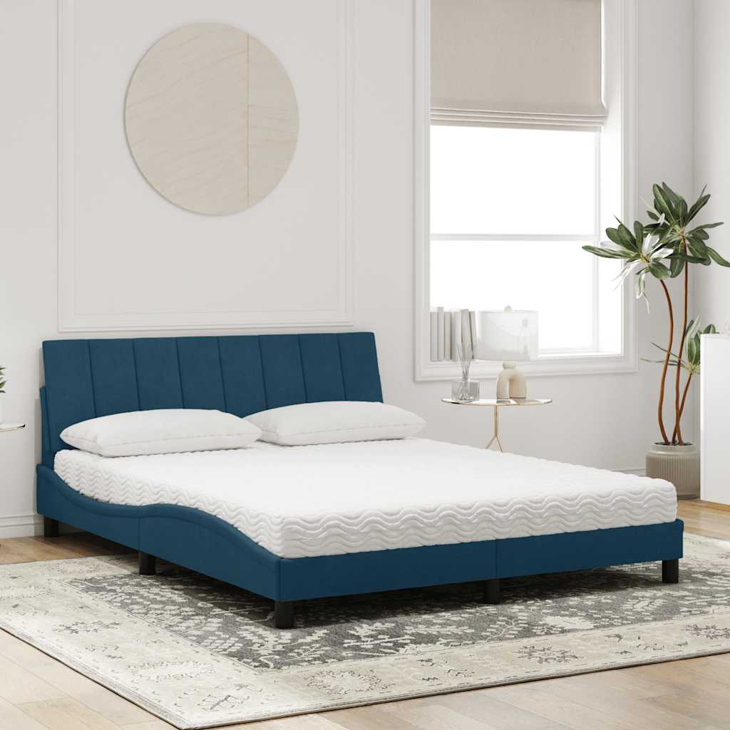 Bett mit Matratze "Hanko" Blau 160x200 cm Samt