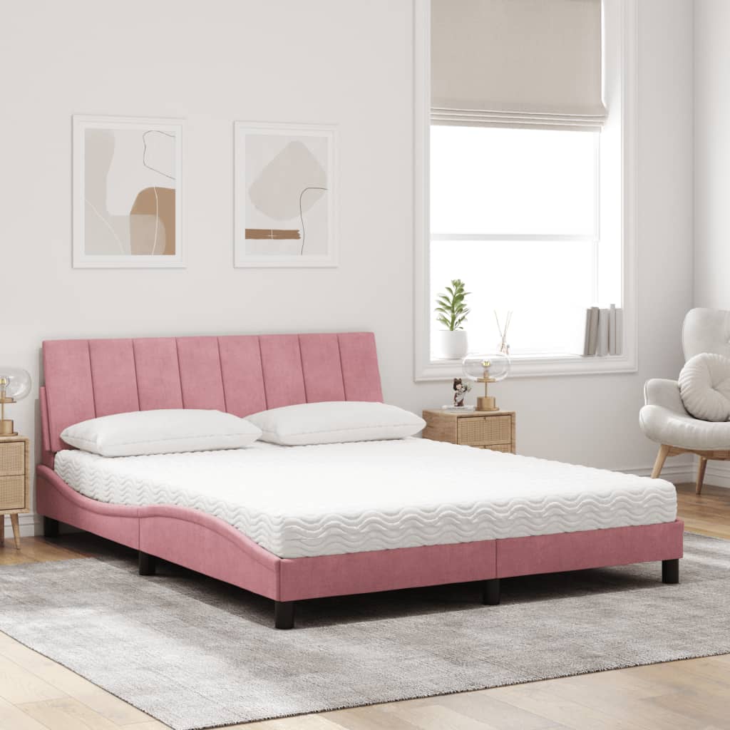Bett mit Matratze "Hanko" Rosa 160x200 cm Samt