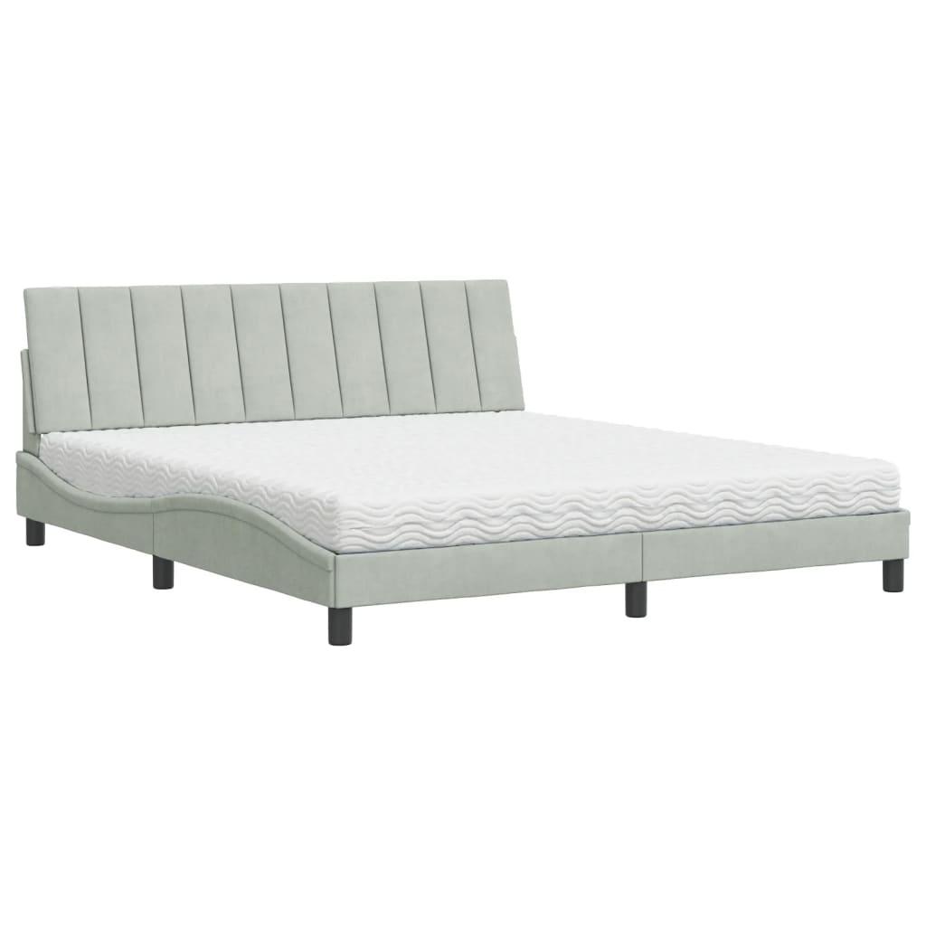Bett mit Matratze "Hanko" Hellgrau 180x200 cm Samt