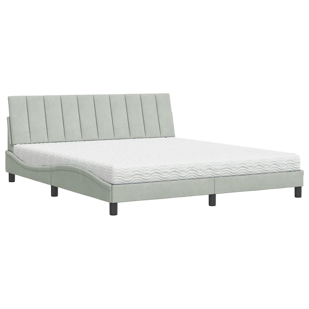Bett mit Matratze "Hanko" Hellgrau 180x200 cm Samt