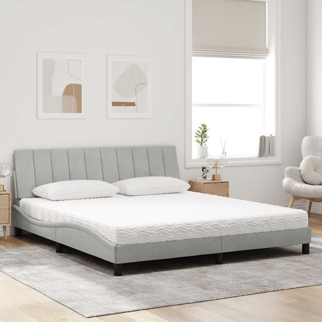 Bett mit Matratze "Hanko" Hellgrau 180x200 cm Samt