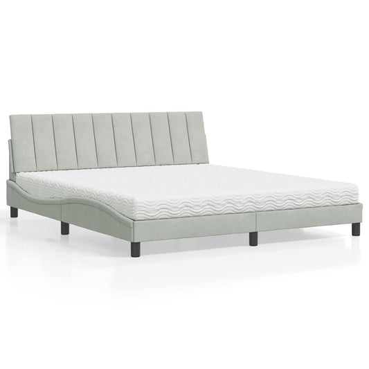 Bett mit Matratze "Hanko" Hellgrau 180x200 cm Samt