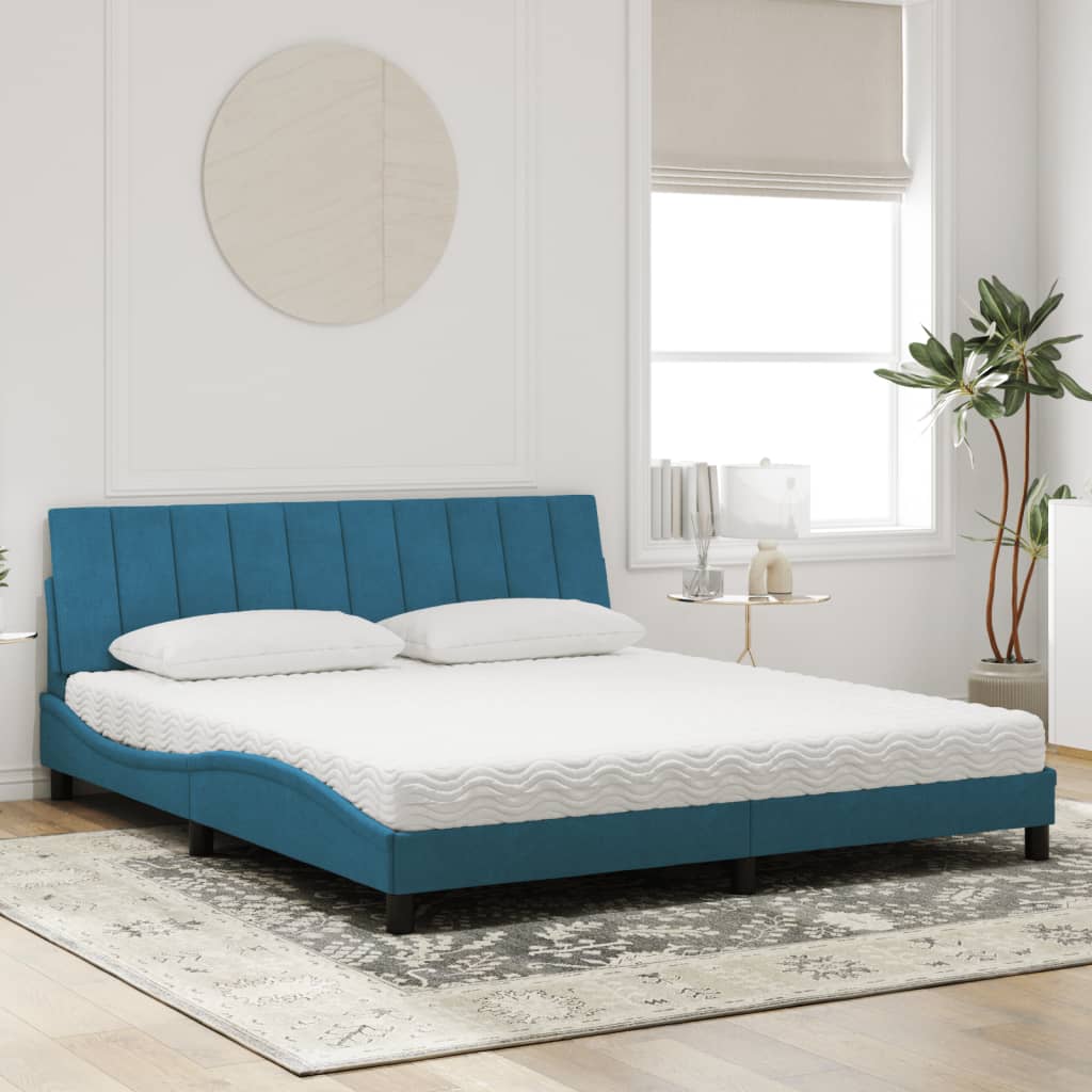 Bett mit Matratze "Hanko" Blau 180x200 cm Samt