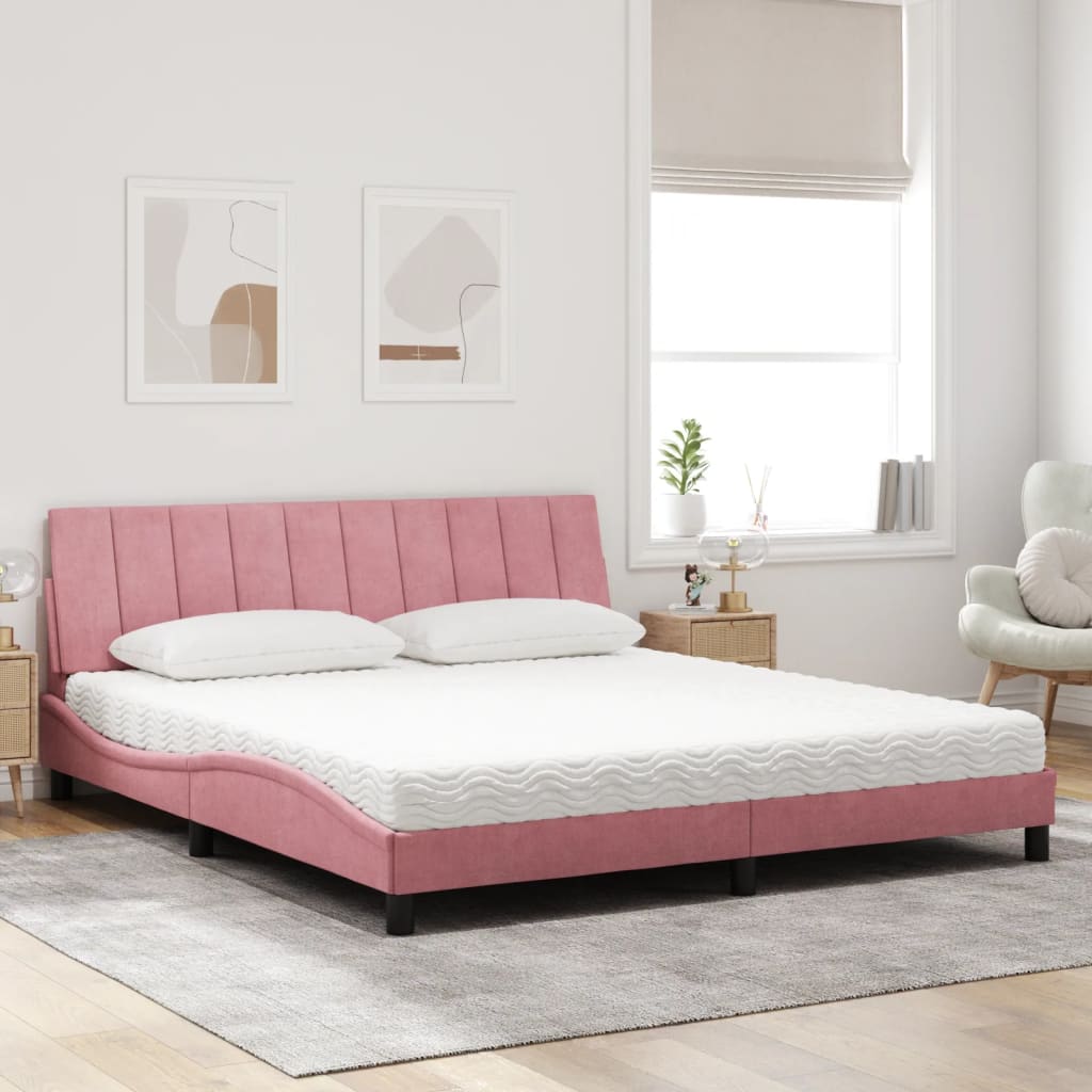 Bett mit Matratze "Hanko" Rosa 180x200 cm Samt