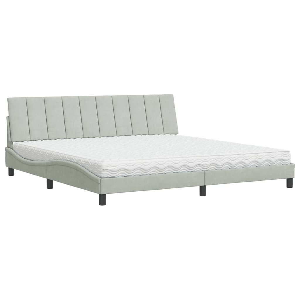Bett mit Matratze "Hanko" Hellgrau 200x200 cm Samt