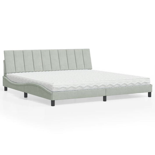 Bett mit Matratze "Hanko" Hellgrau 200x200 cm Samt
