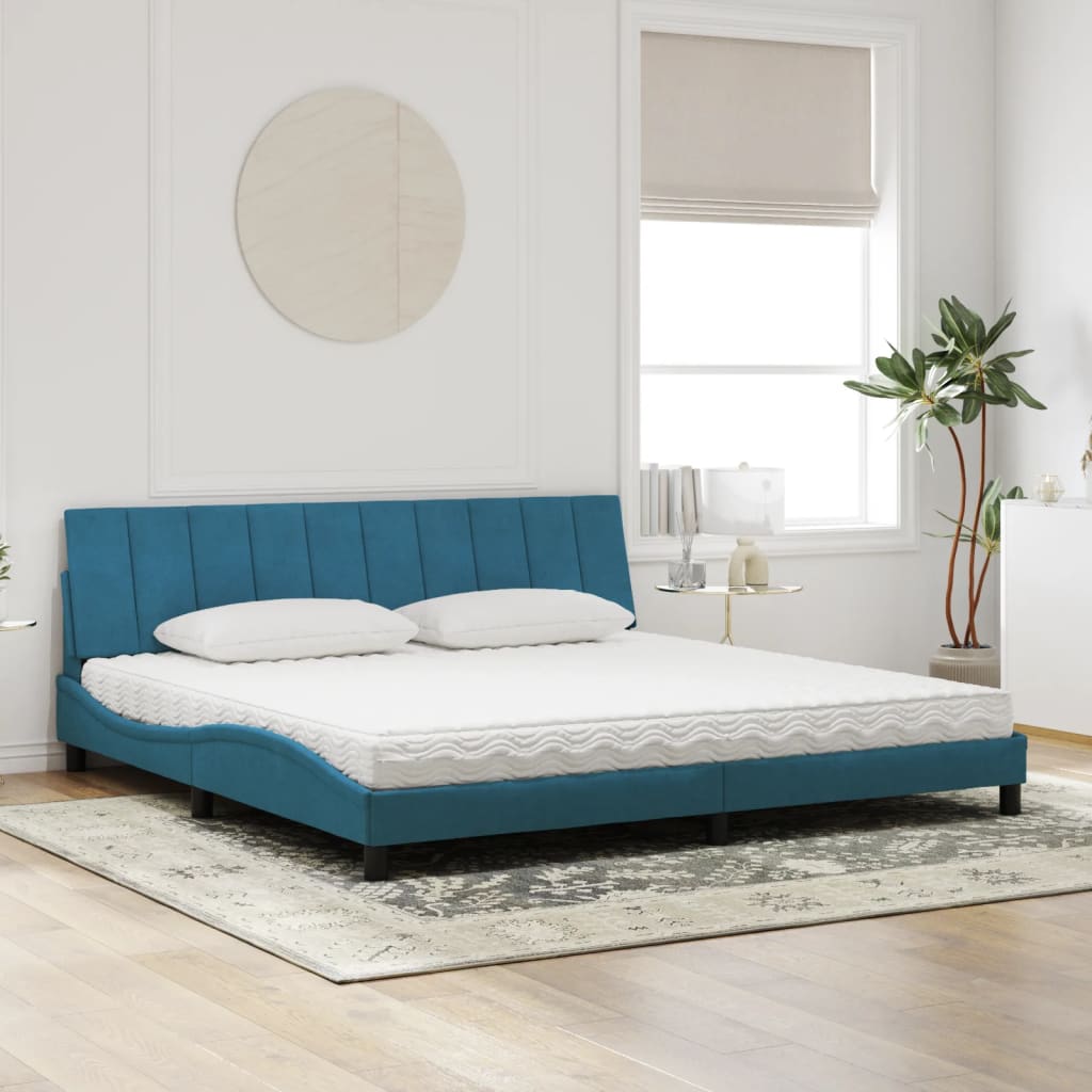 Bett mit Matratze "Hanko" Blau 200x200 cm Samt