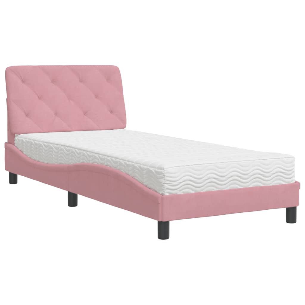 Bed with mattress pink 80x200 cm velvet