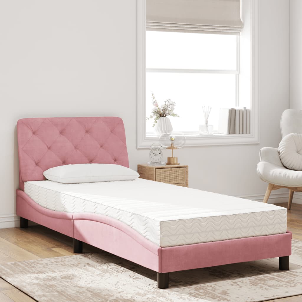 Bed with mattress pink 80x200 cm velvet