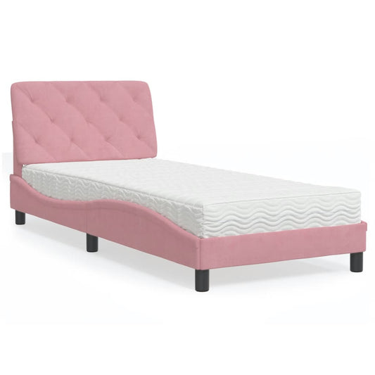 Bed with mattress pink 80x200 cm velvet