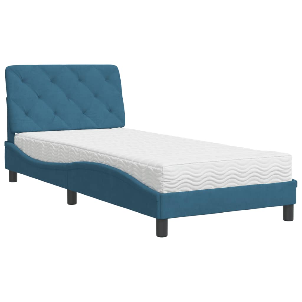 Bed with mattress blue 90x190 cm velvet