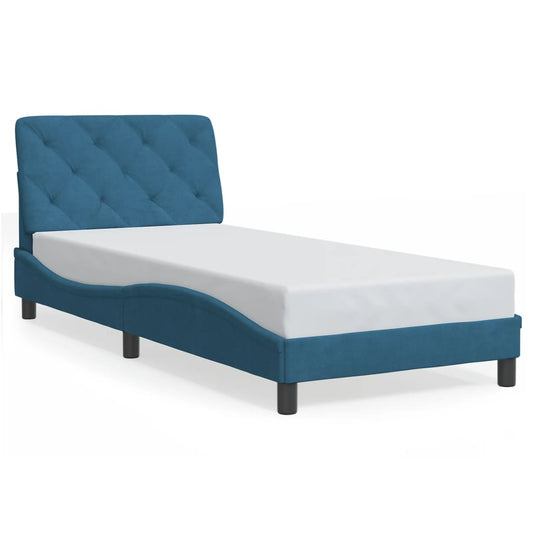 Bed with mattress blue 90x190 cm velvet