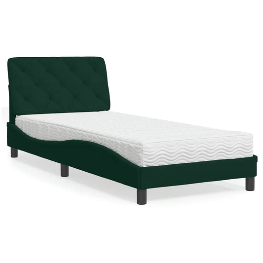 Bett mit Matratze Dunkelgrün 90x200 cm Samt