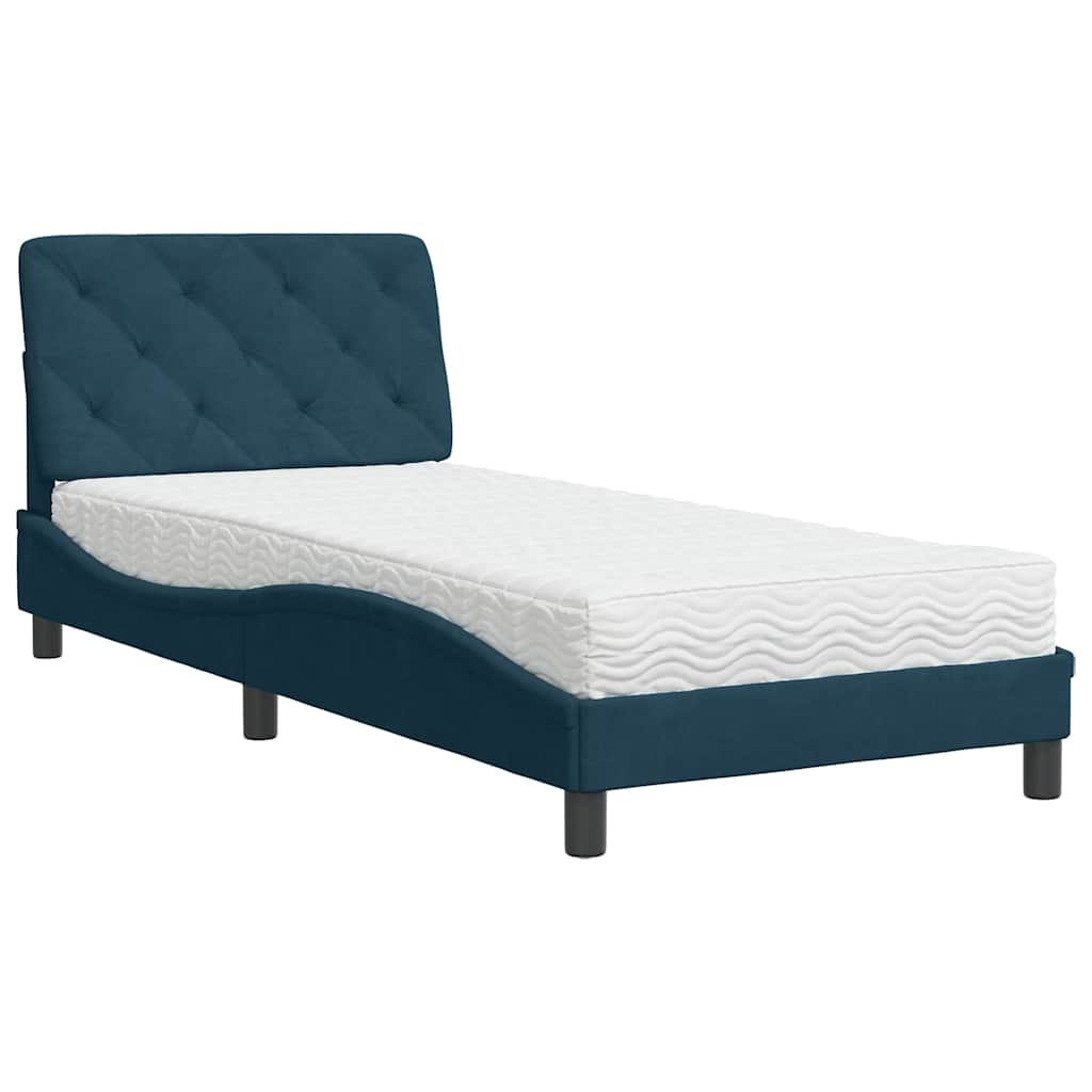 Bett mit Matratze Blau 90x200 cm Samt