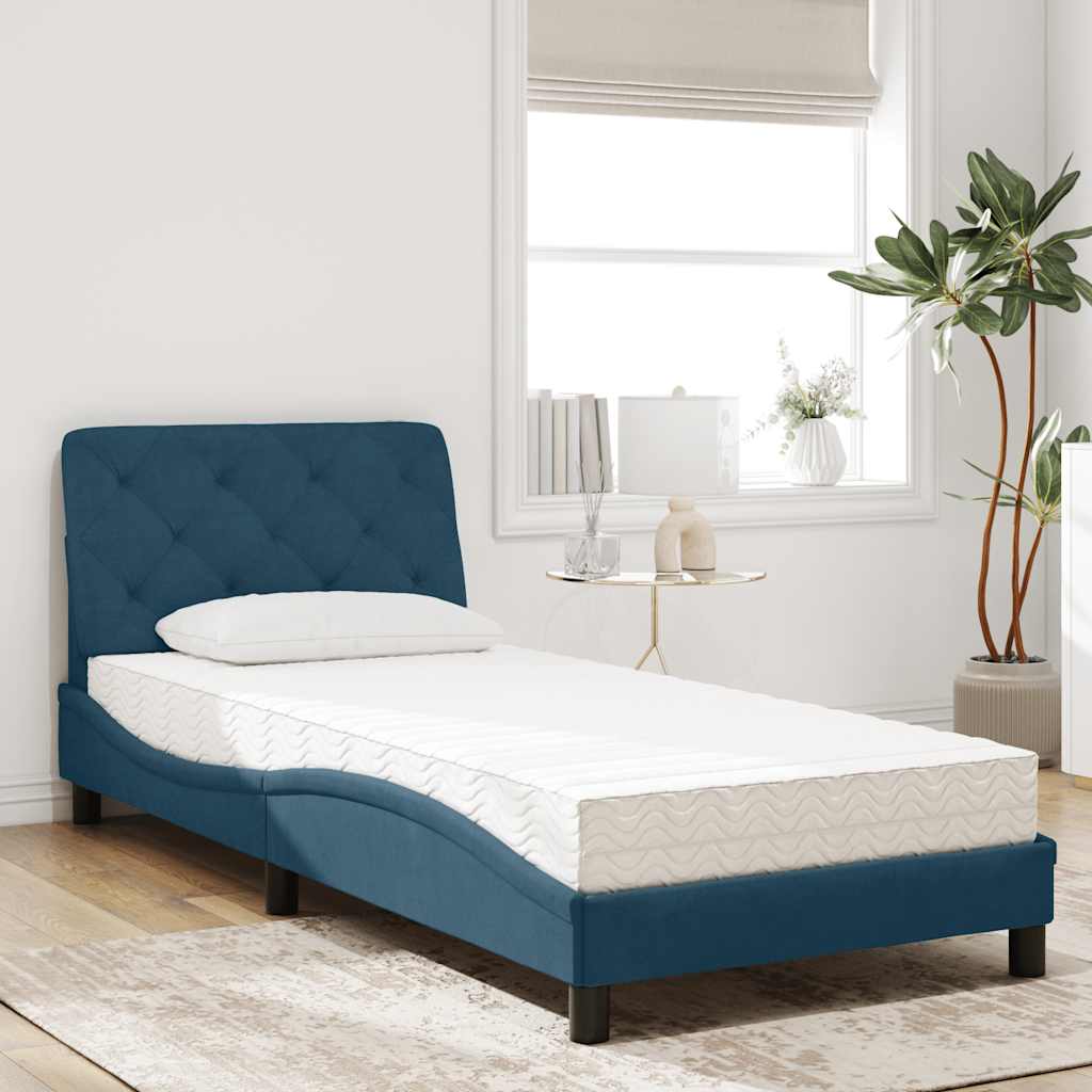 Bett mit Matratze Blau 90x200 cm Samt