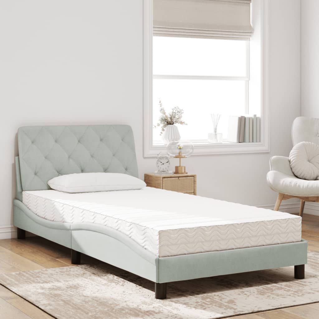 Bed with mattress light grey 100x200 cm velvet