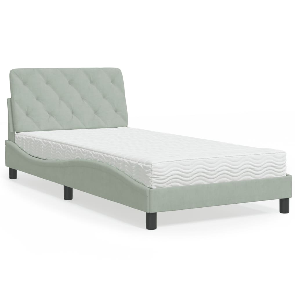 Bed with mattress light grey 100x200 cm velvet