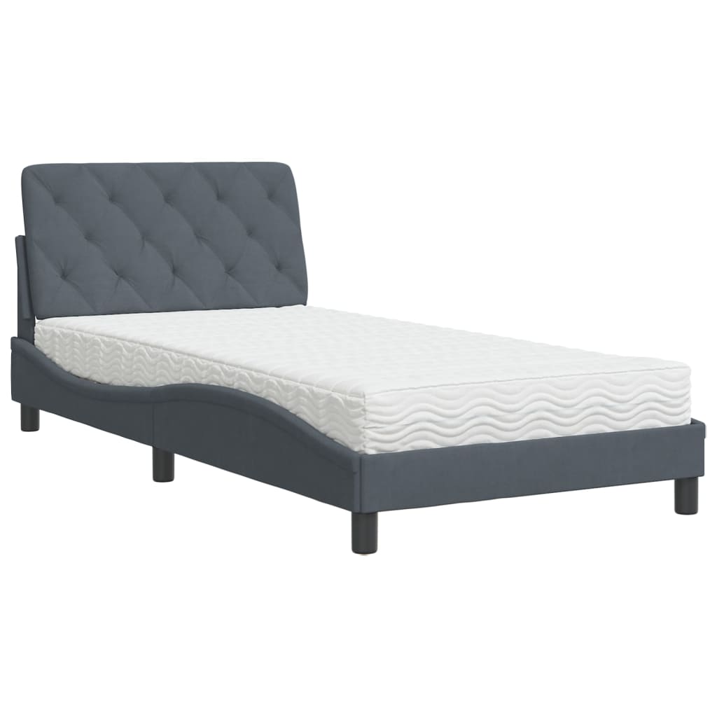 Bed with mattress dark grey 100x200 cm velvet