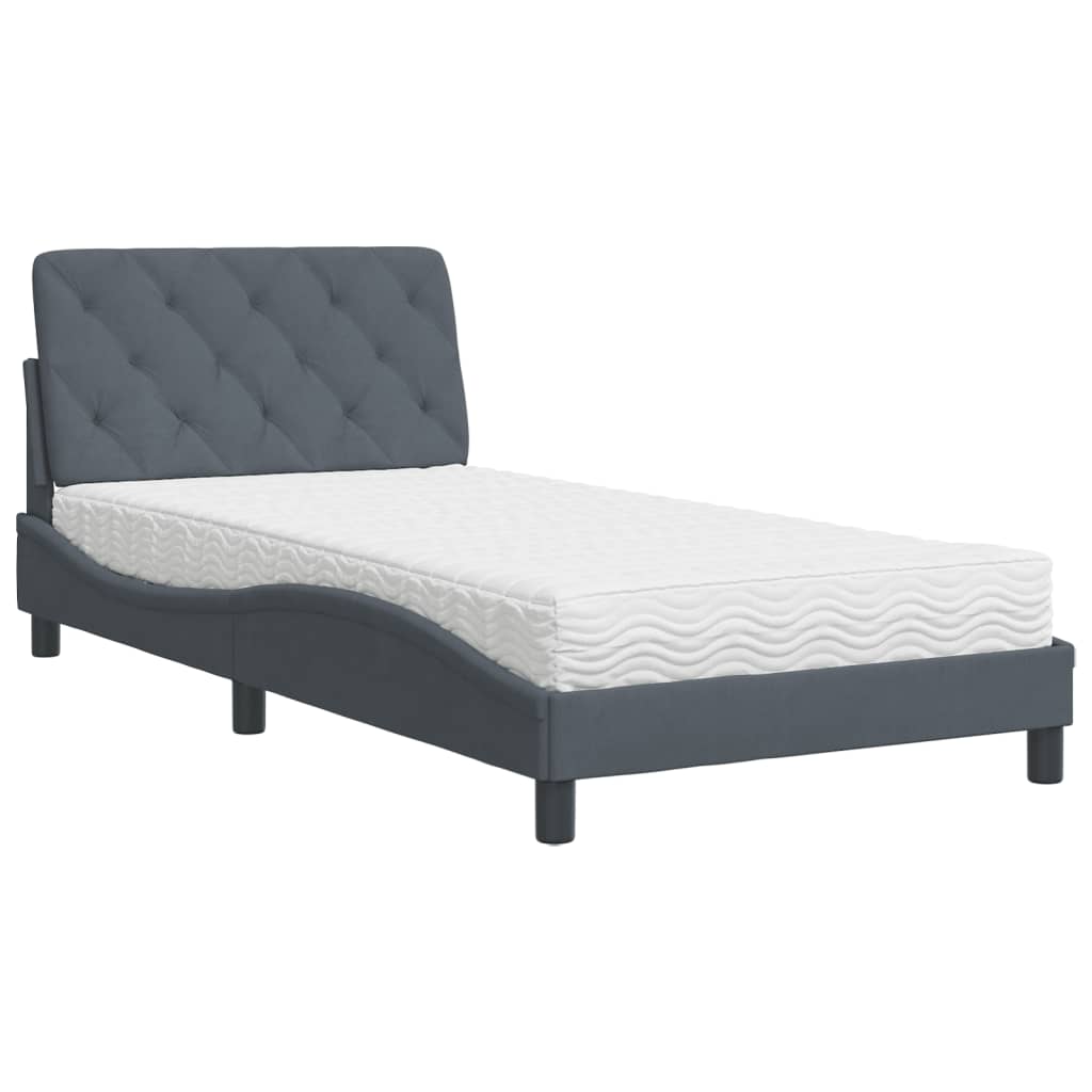 Bed with mattress dark grey 100x200 cm velvet