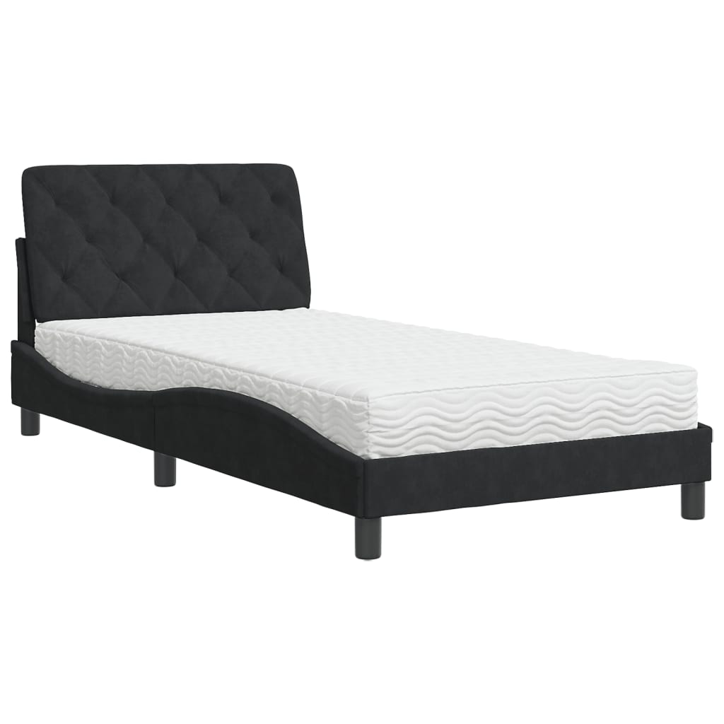 Bed with mattress black 100x200 cm velvet