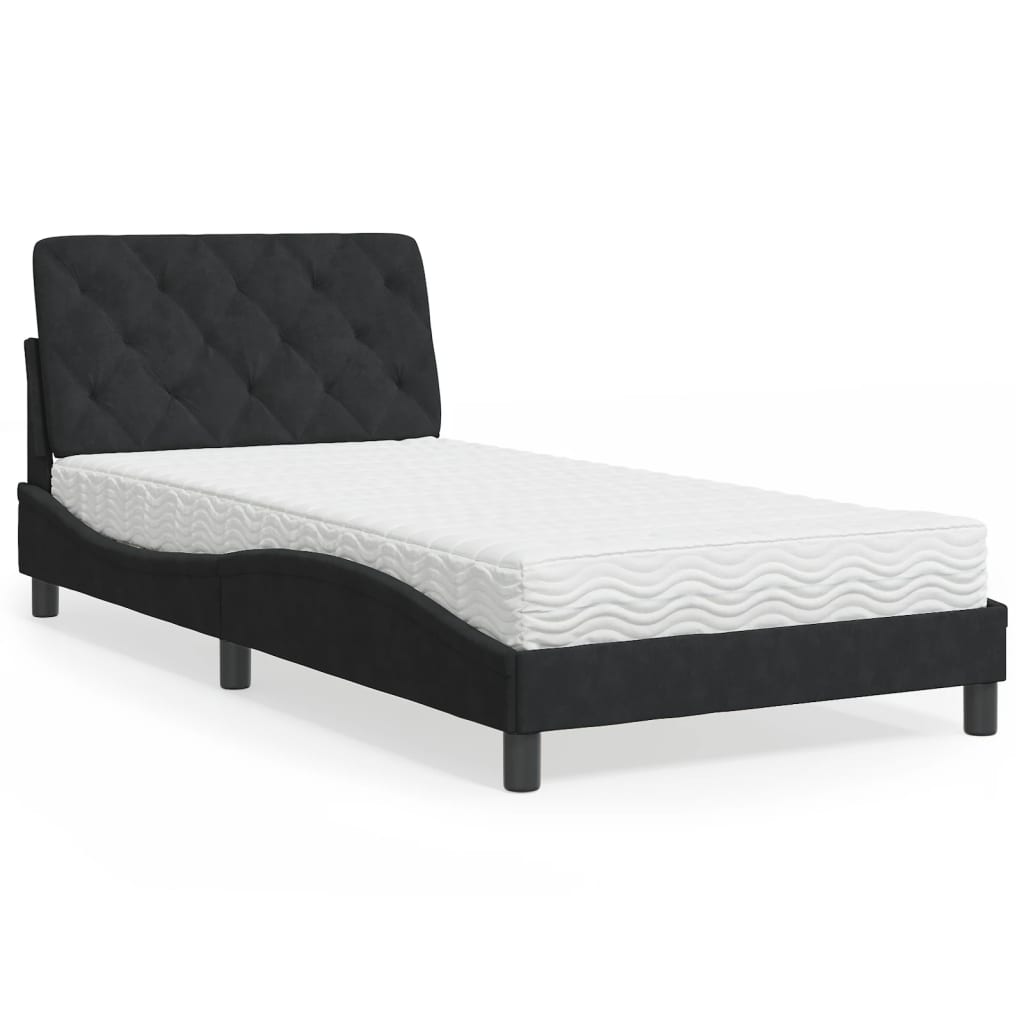 Bed with mattress black 100x200 cm velvet