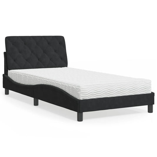 Bed with mattress black 100x200 cm velvet