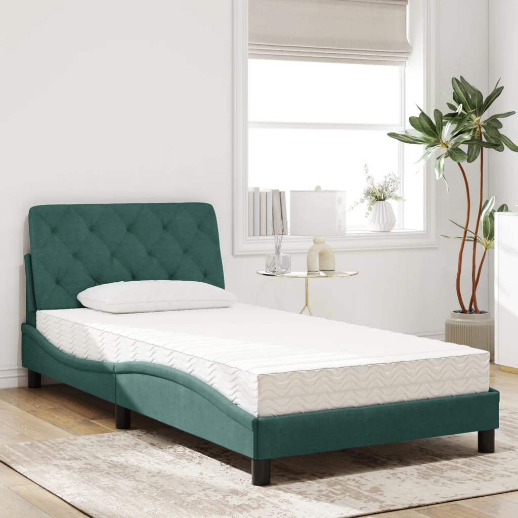 Bed with mattress dark green 100x200 cm velvet